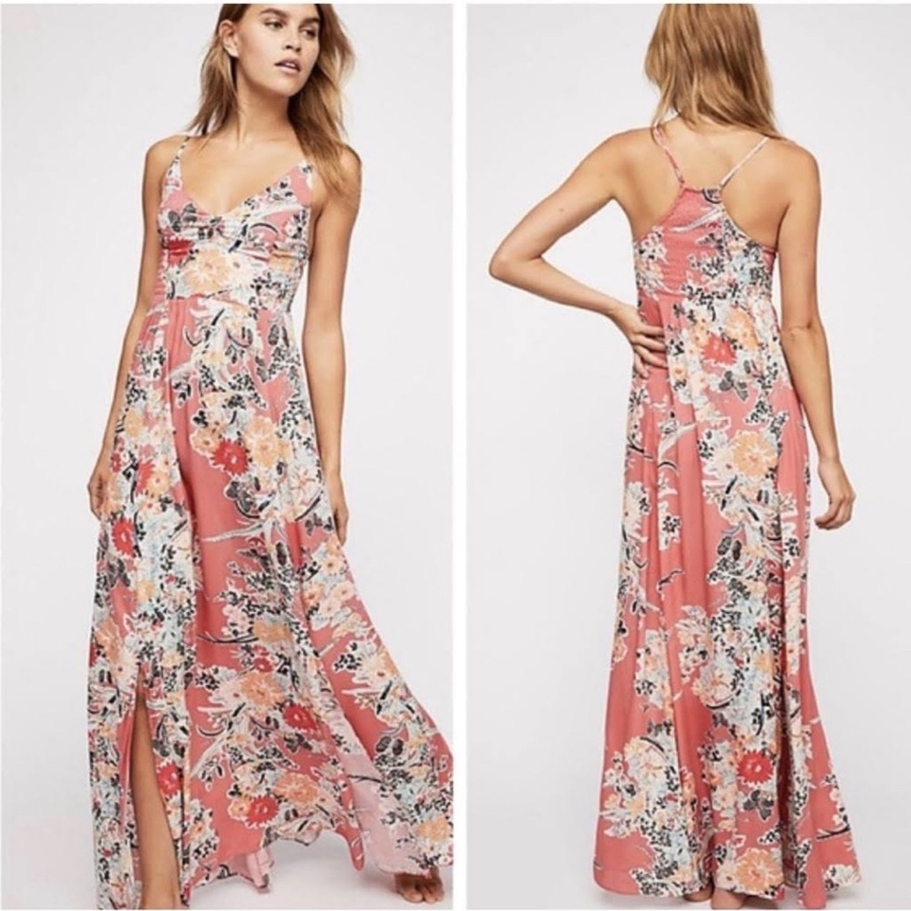 🌸 Pink/Peach Floral Free People Maxi Dress - Size Small 🌸
